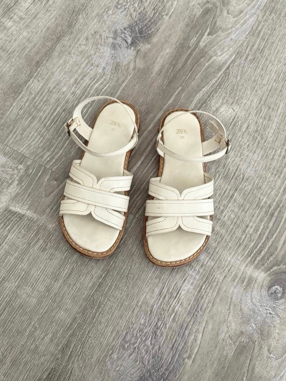 Zara Ivory Leather Strappy Ankle Sandals